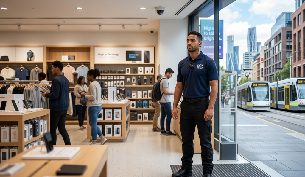 Fox Watch Security loss prevention officers Melbourne retail store protection with trained guards stopping shoplifting in 2026.